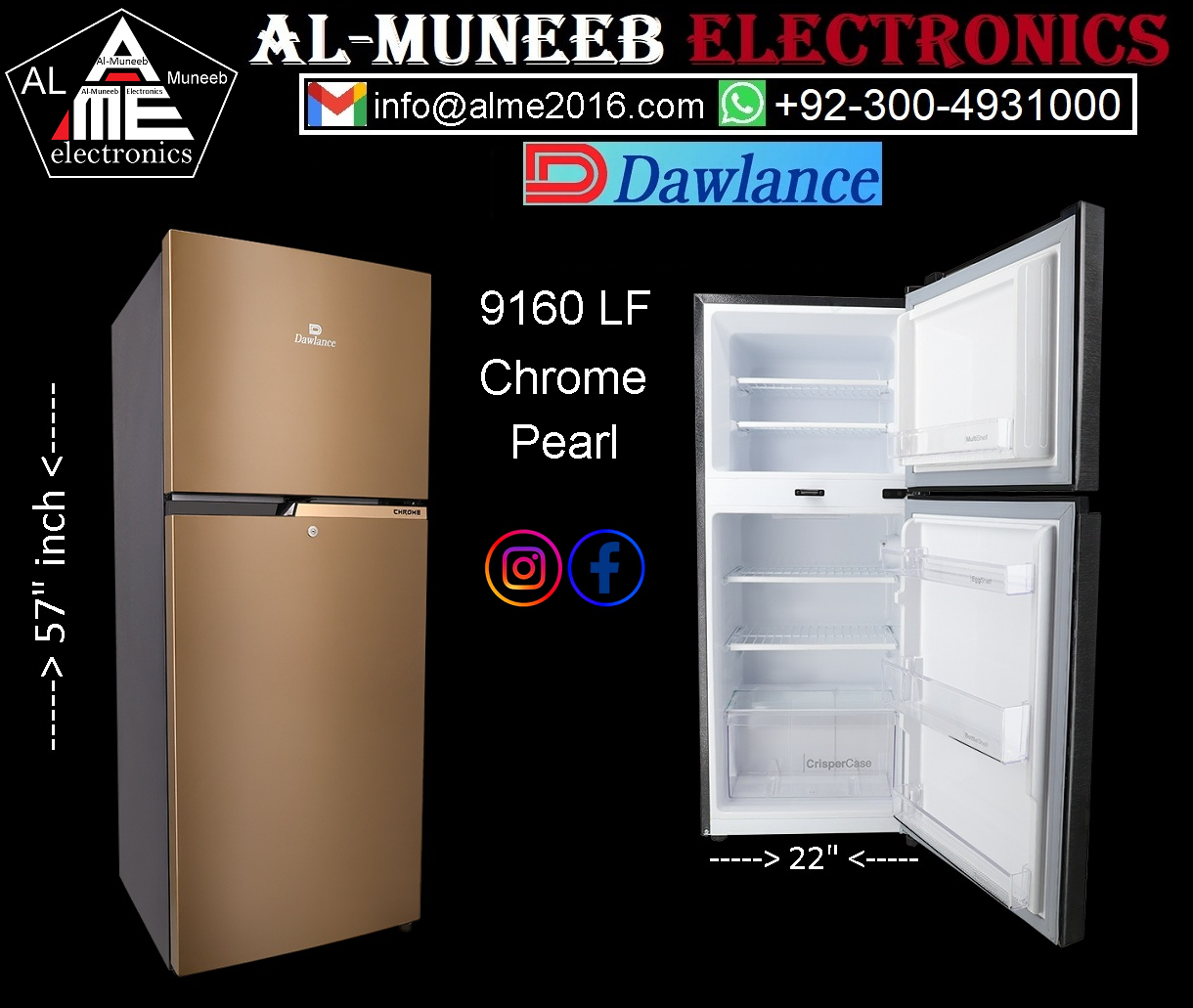 DAWLANCE REF 9160 LF CHROME PEARL Double Door Refrigerator Special Offer From Al-Muneeb Electronics, Sialkot,