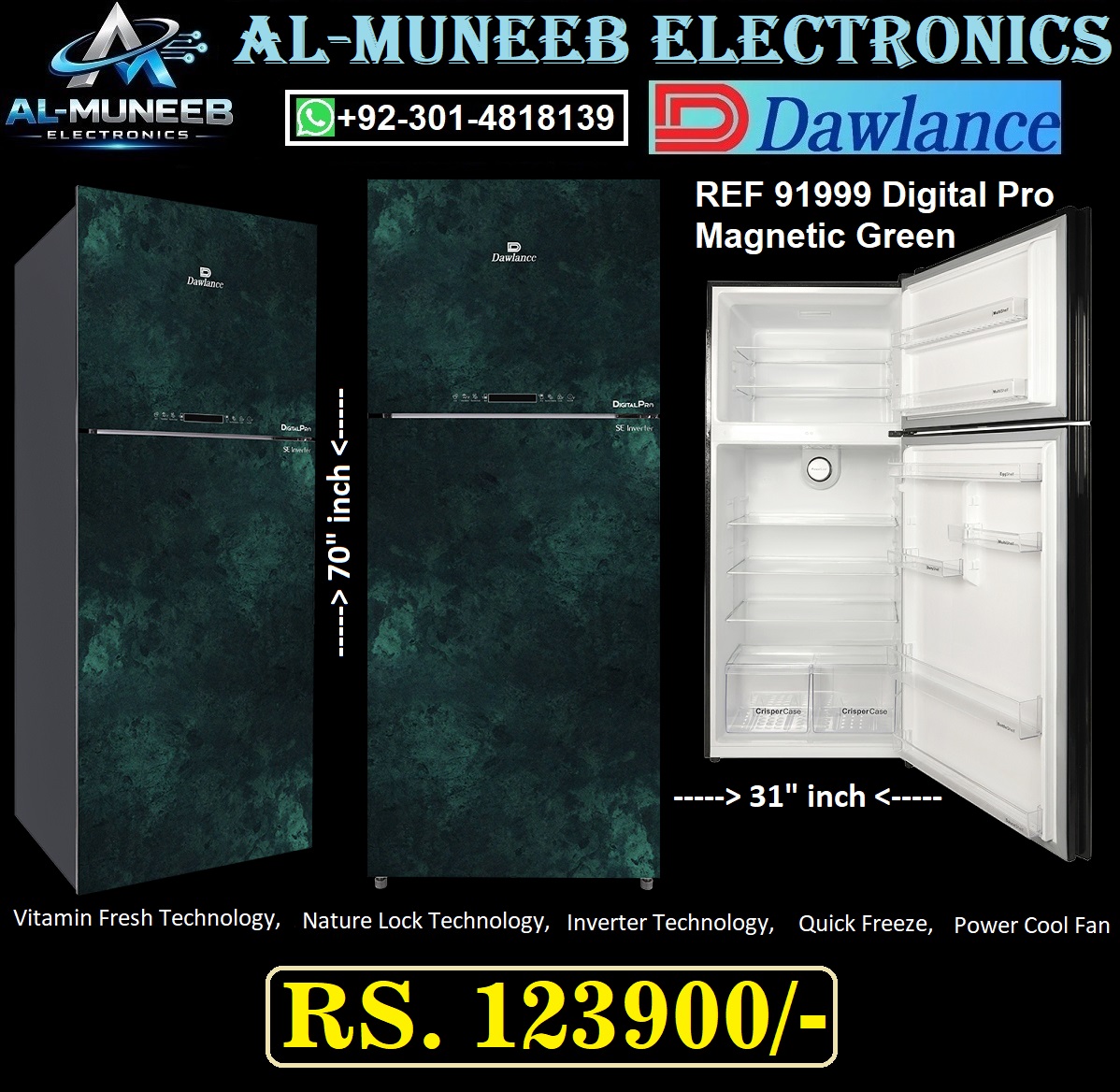 DAWLANCE REF 91999 Digital Pro Magnetic Green Double Door Refrigerator Special Offer From Al Muneeb Electronics, Sialkot